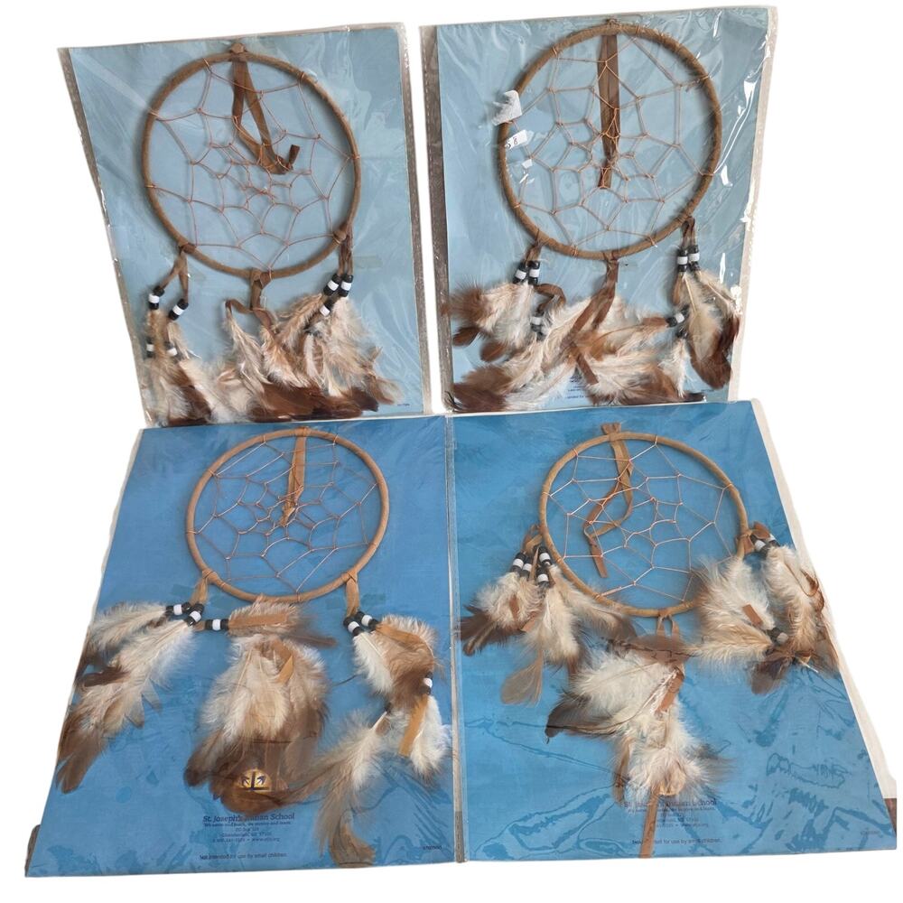 Lot of 4 St. Joseph's Indian School Dreamcatchers 8 Inch Feather Wall Decor